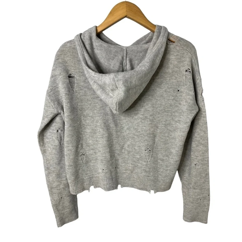 one grey day Distressed Cropped Hoodie Sweater Gray Size Small Style 35OGD839 - Picture 2 of 5